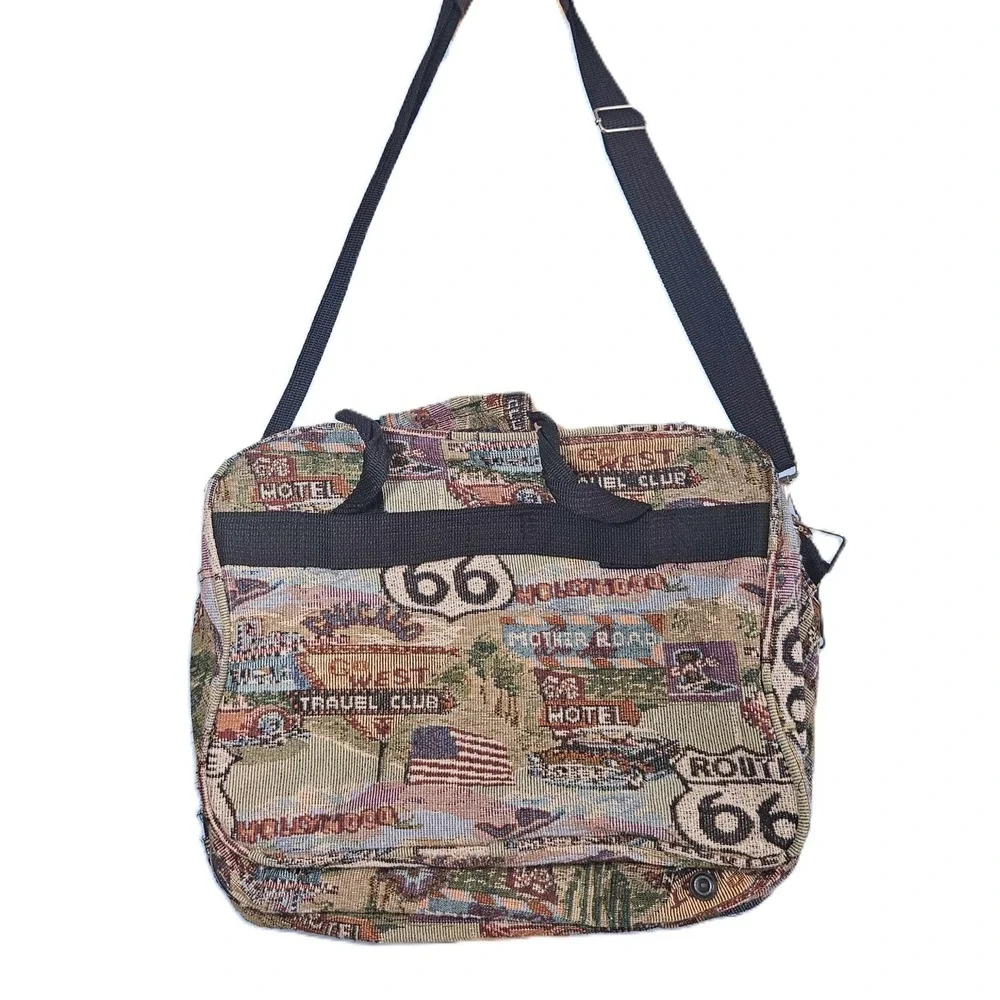 Route 66 Tapestry Woven Messenger Bag‎ Americana Road Trip Travel Retro Y2K